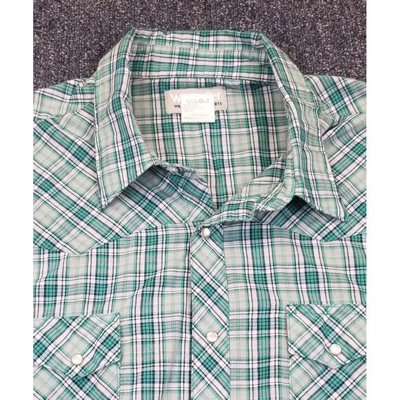 Wrangler Button Up Shirt Men's 2XL Green Pearl Snap Short Sleeve Rancher Western - Picture 3 of 8